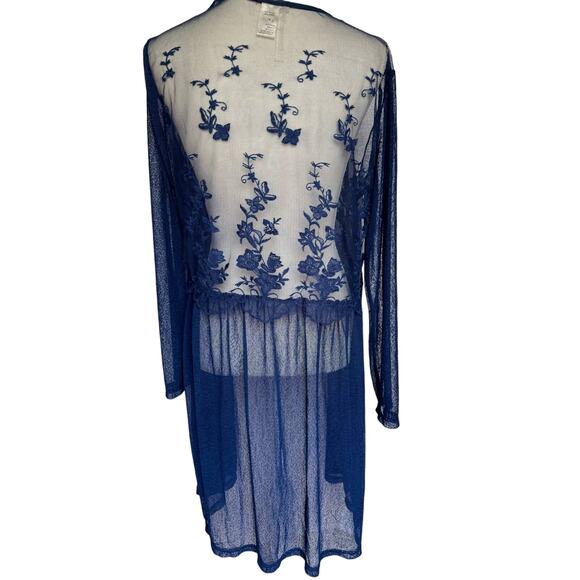 Forgotten Grace Navy Blue Long Sleeve Sheer Lace Topper Cardigan Large - Picture 7 of 10